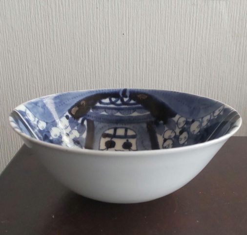 古玩陶瓷日本明治青花鬧春圖臥足碗真品鑒賞圖