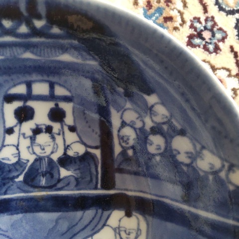 古玩陶瓷日本明治青花鬧春圖臥足碗真品鑒賞圖