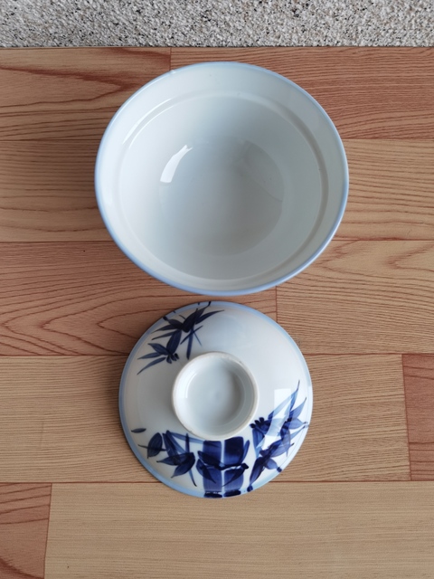 古玩陶瓷竹紋青花蓋碗拍賣，當前價格298元