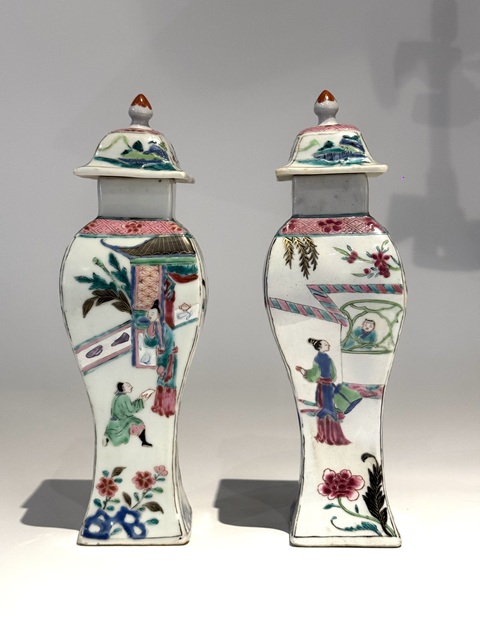 古玩陶瓷粉彩西廂記紋四方瓶真品鑒賞圖