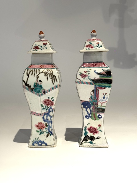 古玩陶瓷粉彩西廂記紋四方瓶真品鑒賞圖