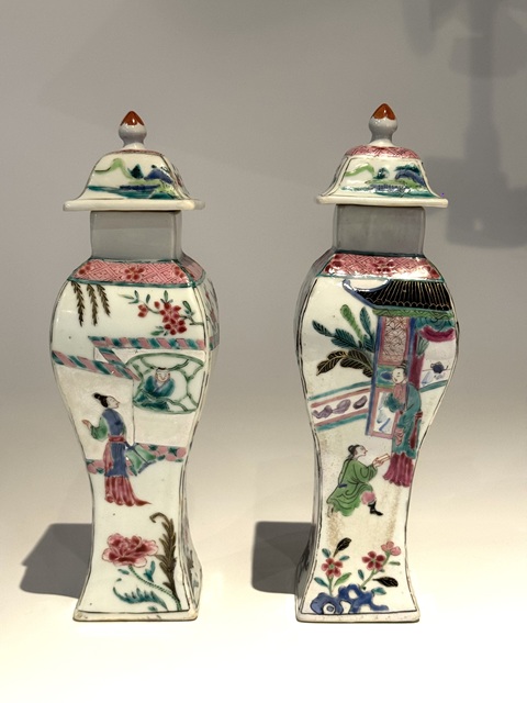 古玩陶瓷粉彩西廂記紋四方瓶真品鑒賞圖