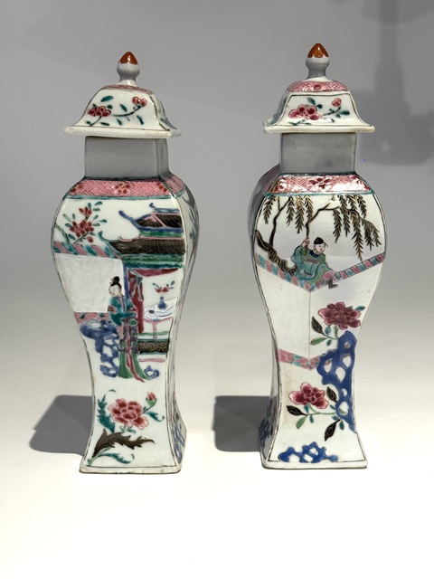 古玩陶瓷粉彩西廂記紋四方瓶真品鑒賞圖