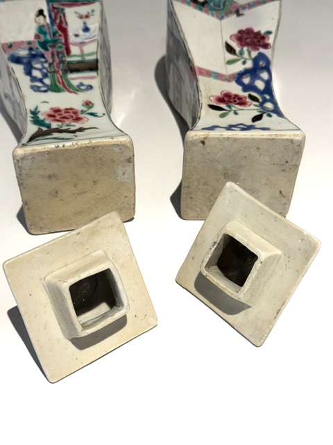 古玩陶瓷粉彩西廂記紋四方瓶真品鑒賞圖