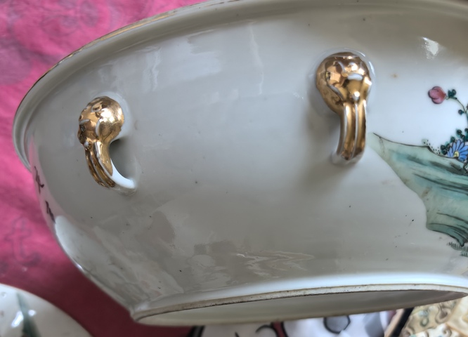 古玩陶瓷仕女紋粉彩四系湯盆真品鑒賞圖
