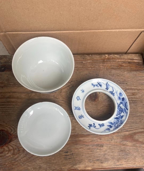 古玩陶瓷富貴白頭青花三才蓋碗真品鑒賞圖