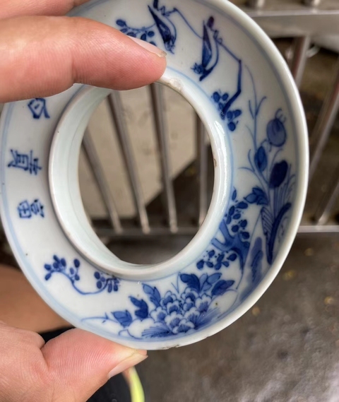 古玩陶瓷富貴白頭青花三才蓋碗真品鑒賞圖