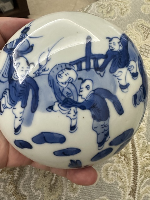 古玩陶瓷青花嬰戲圖印盒真品鑒賞圖