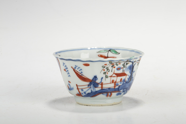 古玩陶瓷清康熙·青花五彩山水人物紋杯真品鑒賞圖