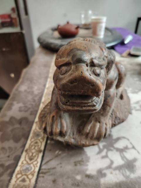 古玩雜項石雕臥獸真品鑒賞圖