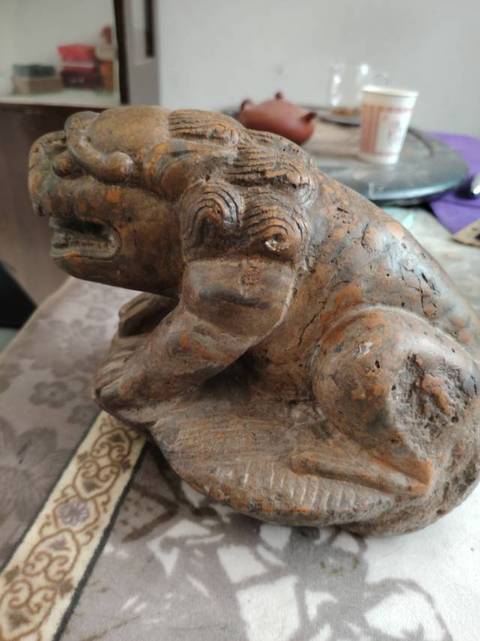 古玩雜項石雕臥獸真品鑒賞圖