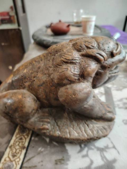 古玩雜項石雕臥獸真品鑒賞圖