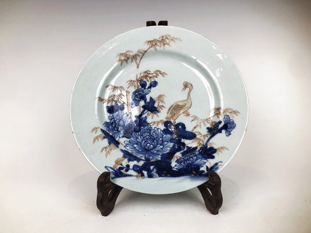 古玩陶瓷清早期·青花金彩鶴紋盤拍賣,當前價格0元