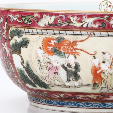 古玩陶瓷粉彩百子戲春碗真品鑒賞圖