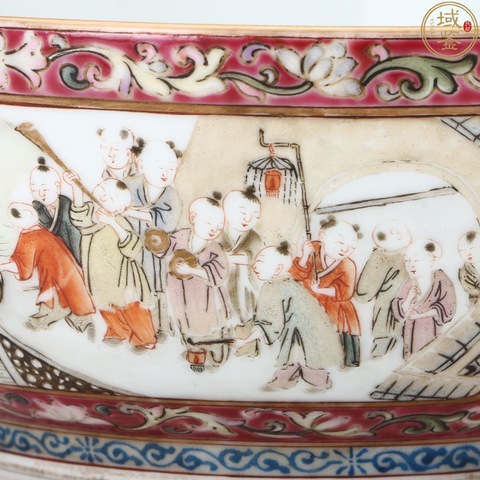 古玩陶瓷粉彩百子戲春碗真品鑒賞圖