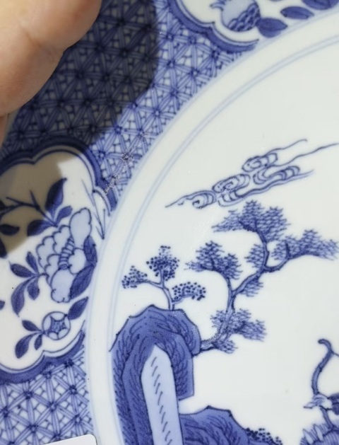 古玩陶瓷青花狩獵圖盤真品鑒賞圖