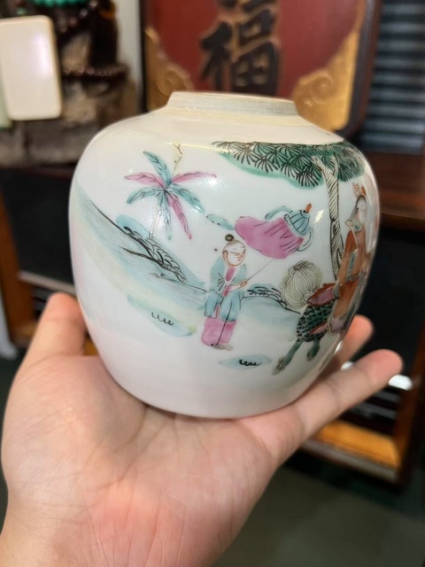 古玩陶瓷粉彩狀元還朝圖罐真品鑒賞圖