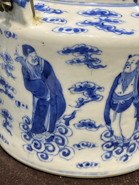 古玩陶瓷青花八仙人物提梁壺真品鑒賞圖