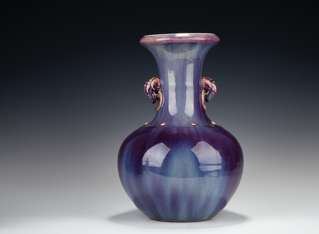 古玩陶瓷窯變釉雙耳瓶真品鑒賞圖