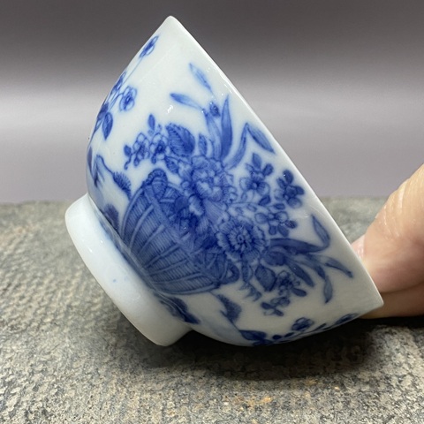古玩陶瓷清乾隆青花花卉花青花杯拍賣，當前價格960元