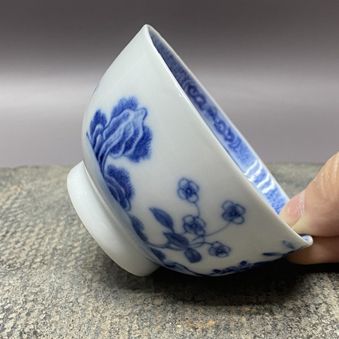 古玩陶瓷清乾隆青花花卉花青花杯拍賣，當前價格960元