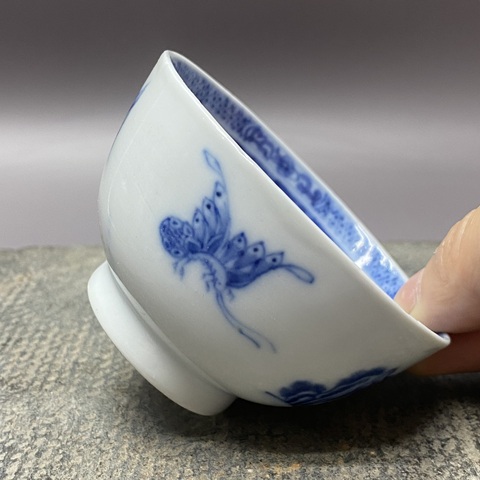 古玩陶瓷清乾隆青花花卉花青花杯拍賣，當前價格960元