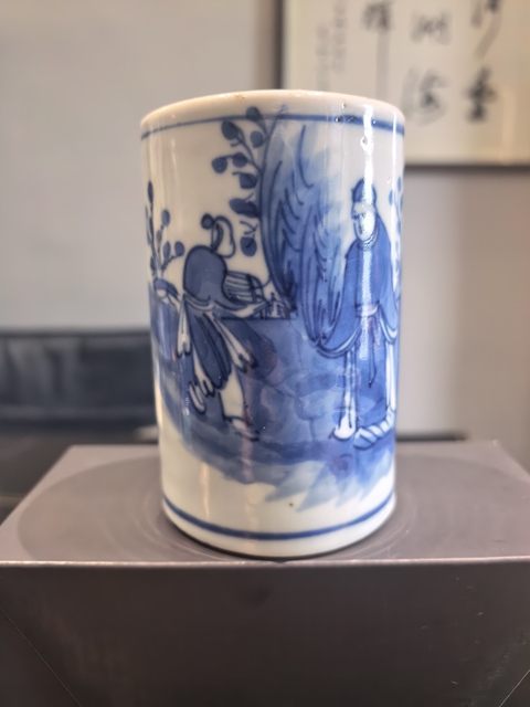 古玩陶瓷晚清青攜琴訪友人物紋筆筒拍賣，當前價格4188元