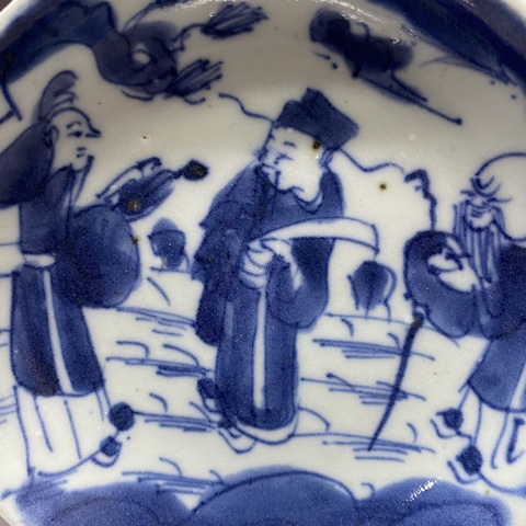 古玩陶瓷三星高照圖青花盤真品鑒賞圖