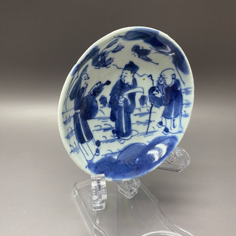 古玩陶瓷三星高照圖青花盤真品鑒賞圖