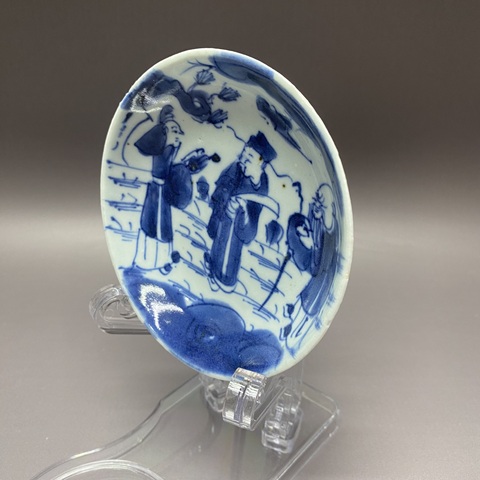 古玩陶瓷三星高照圖青花盤真品鑒賞圖