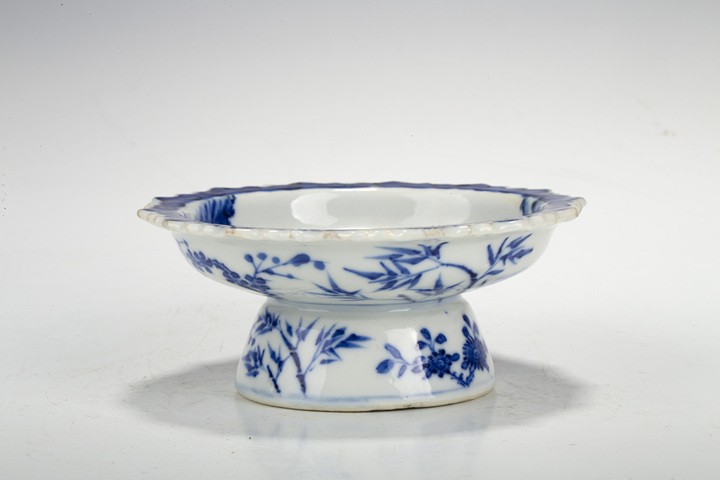 古玩陶瓷清晚·青花漁樵耕讀圖花口高足盤(pán)拍賣(mài)，當(dāng)前價(jià)格1964元