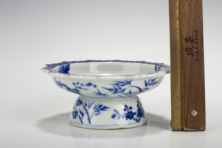 古玩陶瓷清晚·青花漁樵耕讀圖花口高足盤(pán)拍賣(mài)，當(dāng)前價(jià)格1964元