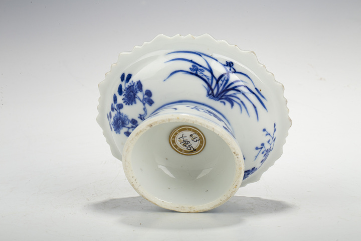 古玩陶瓷清晚·青花漁樵耕讀圖花口高足盤(pán)拍賣(mài)，當(dāng)前價(jià)格1964元