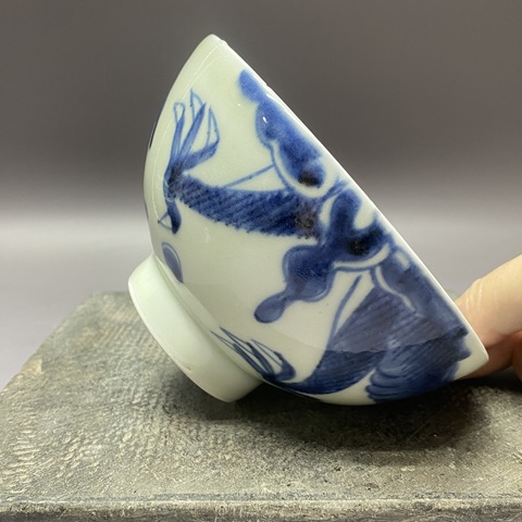 古玩陶瓷清晚期·過墻龍·青花碗拍賣,當前價格590元