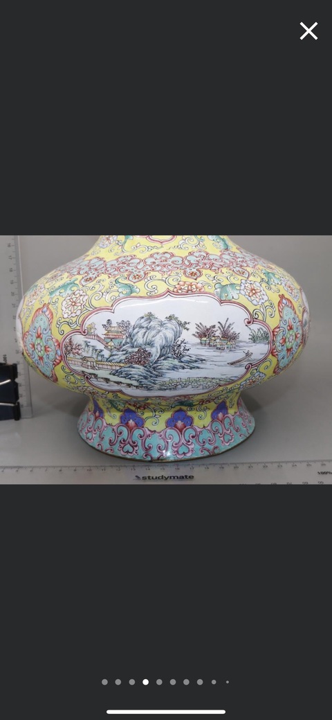 古玩陶瓷銅胎畫琺瑯花卉紋雙耳瓶真品鑒賞圖