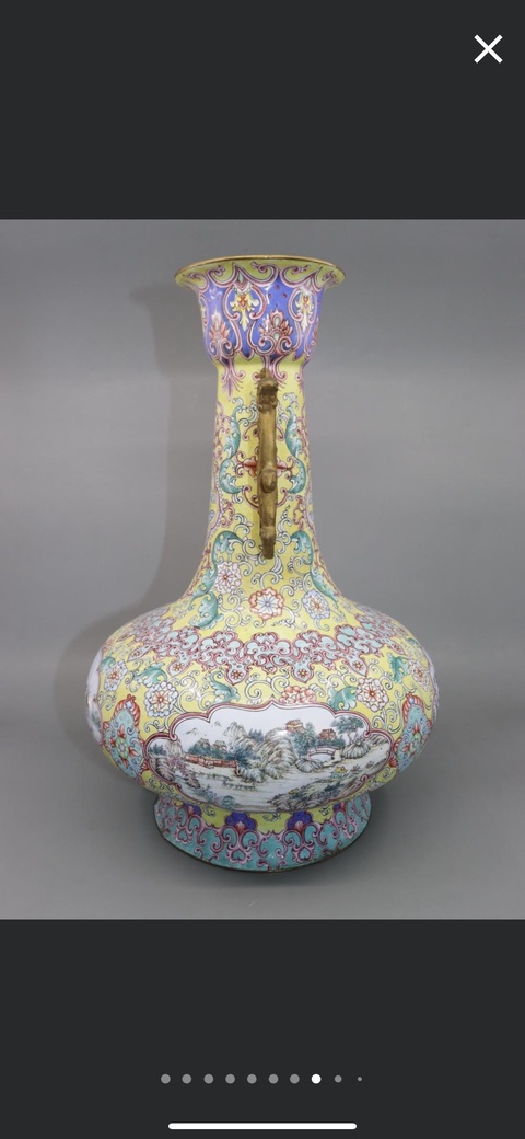古玩陶瓷銅胎畫琺瑯花卉紋雙耳瓶真品鑒賞圖