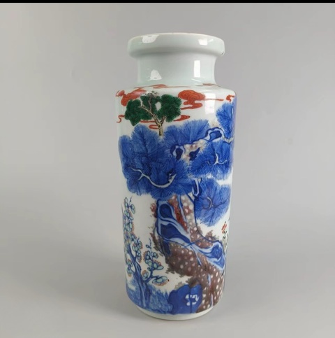 古玩陶瓷青花釉里紅加彩松竹梅瓶真品鑒賞圖