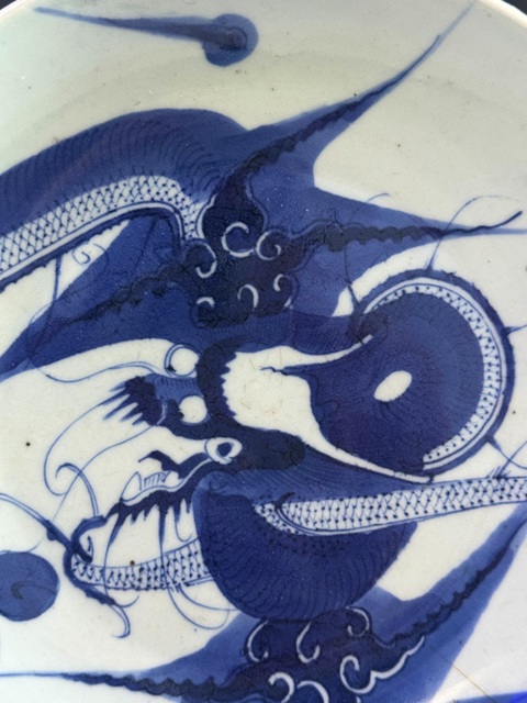古玩陶瓷雍乾青花過墻龍紋盤拍賣,當前價格2288元