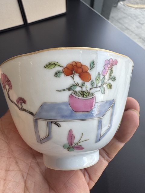 古玩陶瓷清晚·粉彩仕女詩文杯一對 真品鑒賞圖