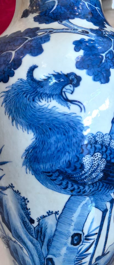 古玩陶瓷青花鳳傳花卉紋瓶真品鑒賞圖