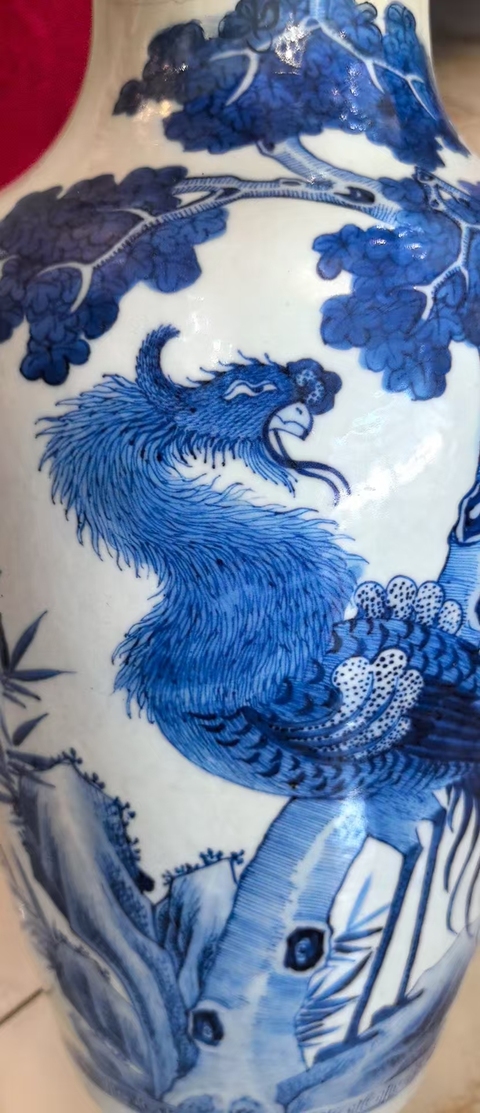 古玩陶瓷青花鳳傳花卉紋瓶真品鑒賞圖