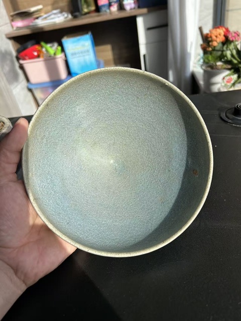 古玩陶瓷金元鈞窯天藍釉大碗(斗笠型)拍賣,當前價格4116元
