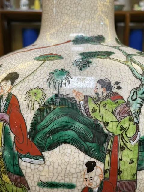 古玩陶瓷哥釉五彩八仙人物天球瓶真品鑒賞圖