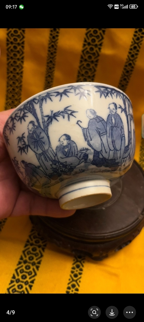 古玩陶瓷青花竹林七賢人物紋蓋碗真品鑒賞圖