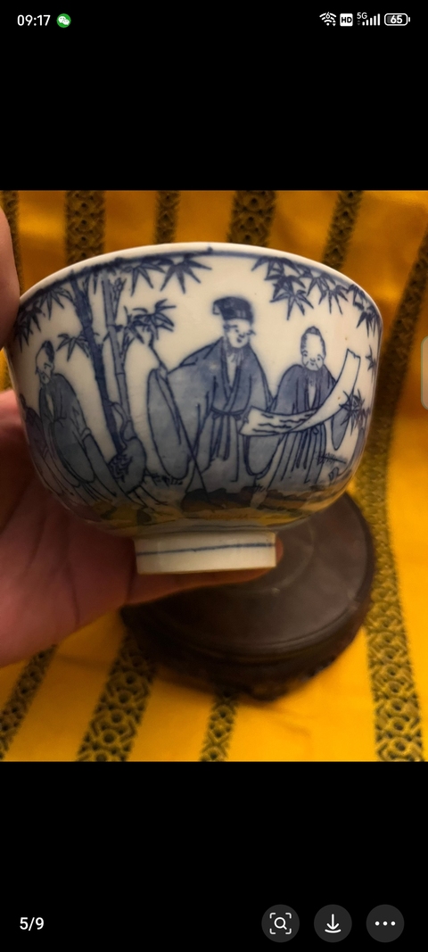 古玩陶瓷青花竹林七賢人物紋蓋碗真品鑒賞圖