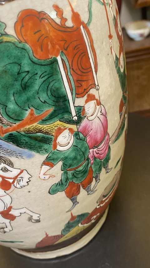 古玩陶瓷哥釉***粉彩刀馬人物瓶拍賣,當前價格4500元