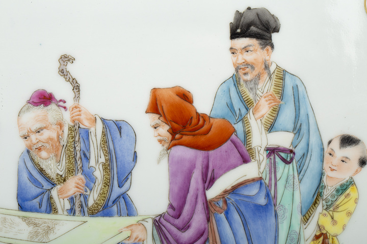 古玩陶瓷民國解放初·粉彩五老觀畫圖瓷板拍賣,當前價格1152元