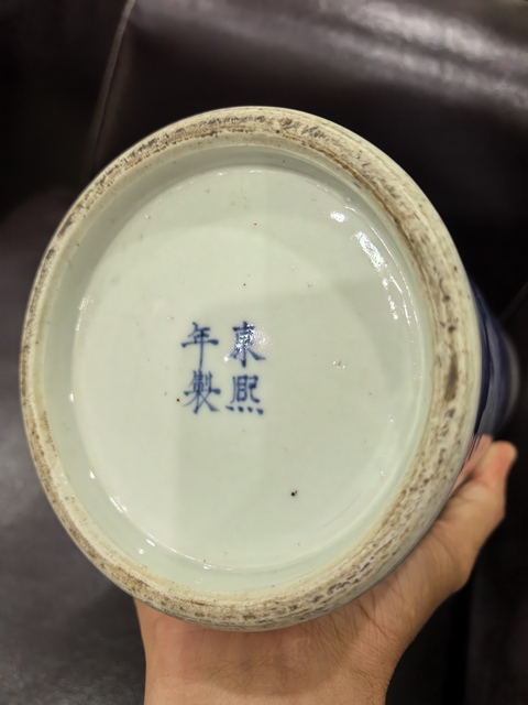 古玩陶瓷人物山水青花帽筒真品鑒賞圖
