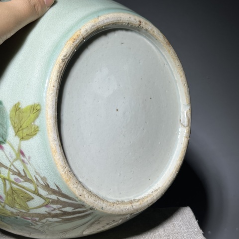 古玩陶瓷晚清豆青粉彩西瓜罐拍賣,當(dāng)前價格1300元