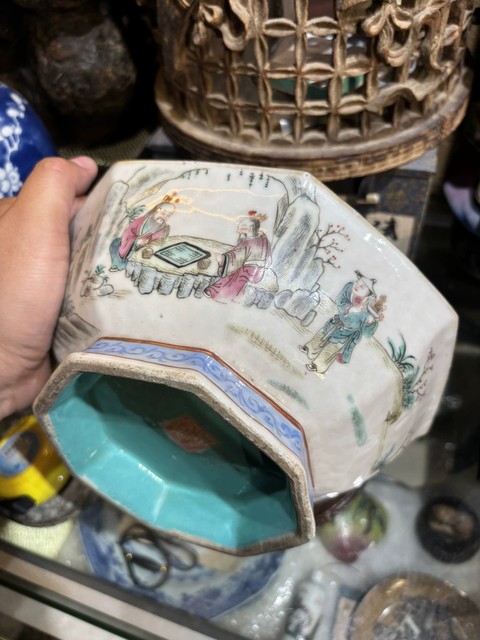 古玩陶瓷人物紋粉彩八方碗真品鑒賞圖